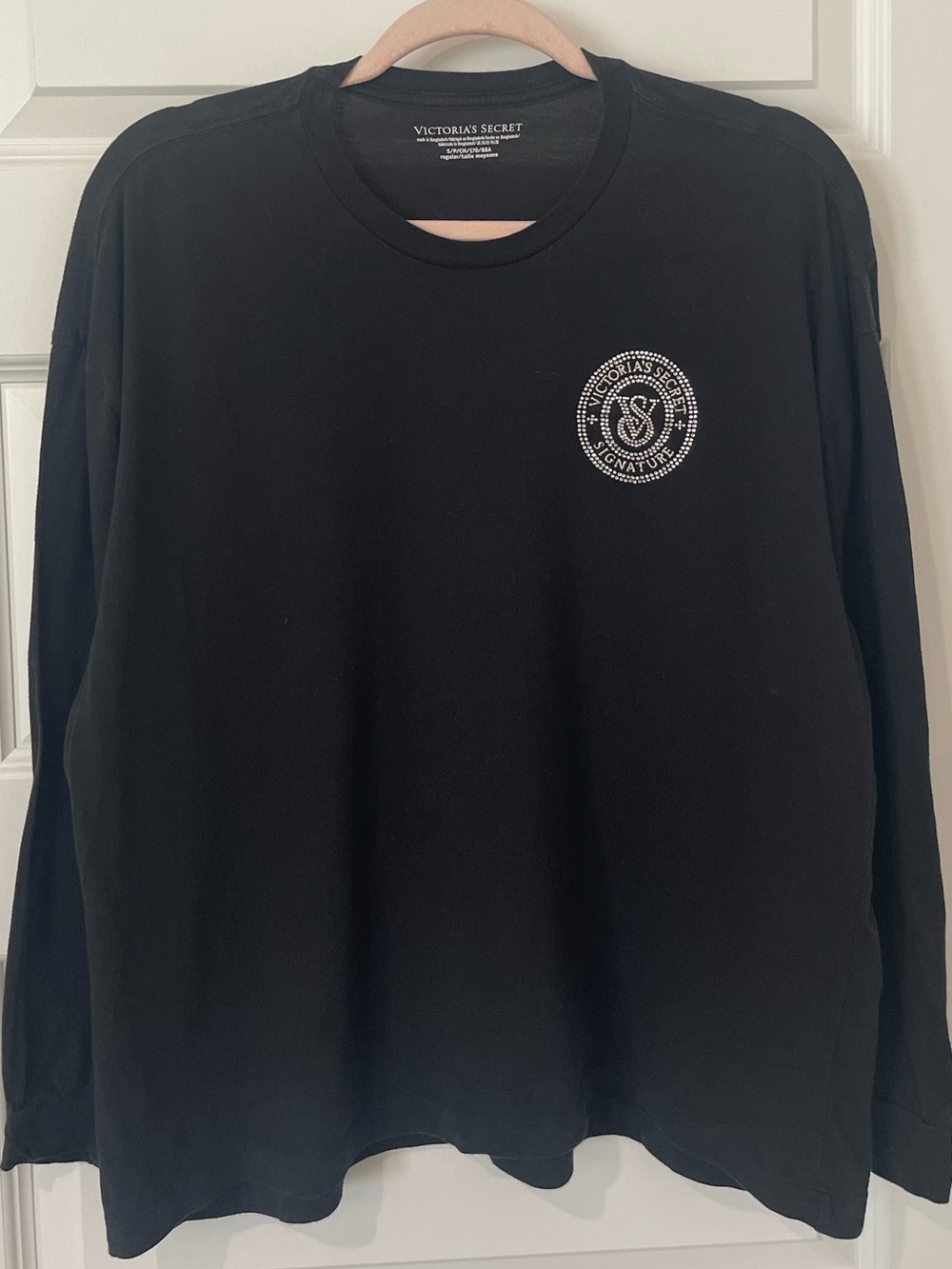 Victoria's Secret Signature Black Lounge Top with Rhinestone Logo - Small
